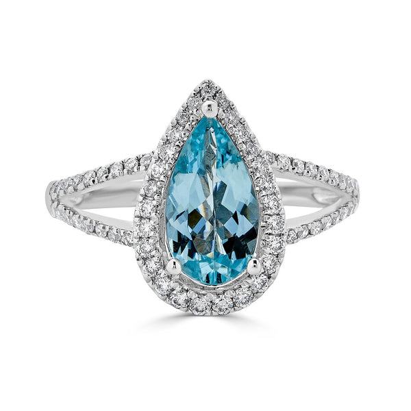 1.32ct Aquamarine ring with 0.46tct diamonds set in 14K white gold