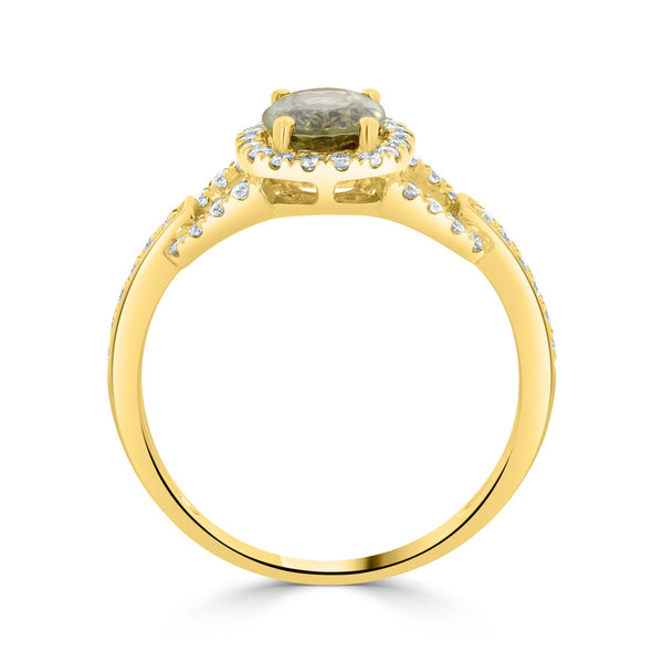 1.28 Demantoid Garnet Rings with 0.27tct Diamond set in 14K Yellow Gold