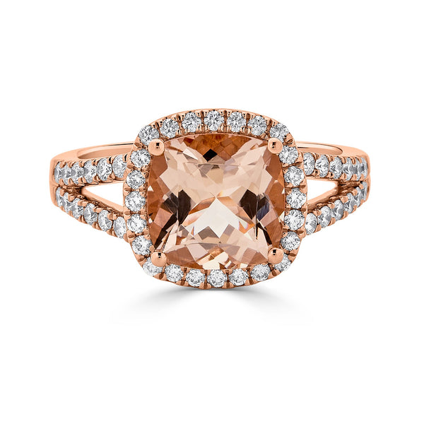 2.60ct Morganite ring with 0.50tct diamonds set in 14K rose gold