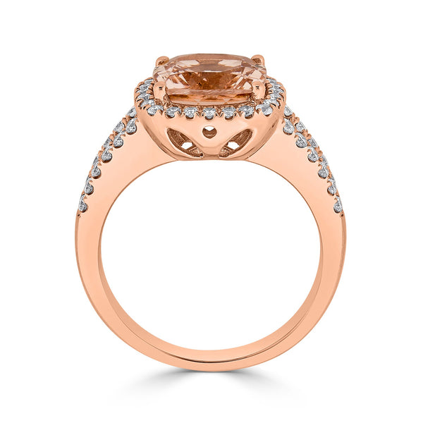 2.60ct Morganite ring with 0.50tct diamonds set in 14K rose gold