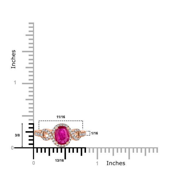 1.13ct Ruby ring with 0.34tct diamonds set in14K rose gold