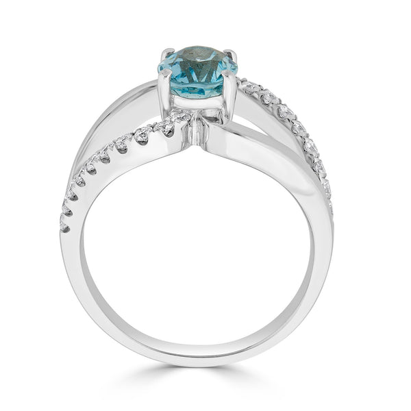 1.22Ct Aquamarine Ring With 0.32Tct Diamonds In 14K White Gold