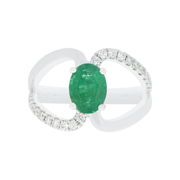 1.18ct Emerald Ring With 0.29tct Diamonds Set In 14kt White Gold