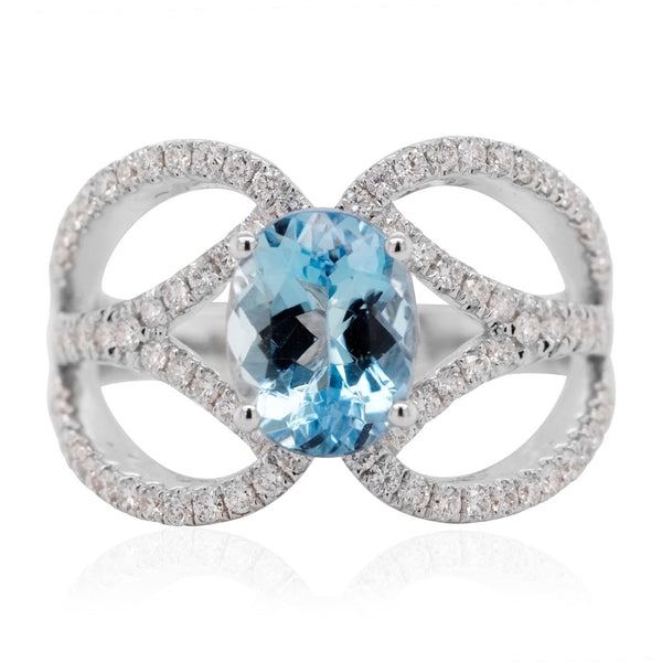 1.57ct Aquamarine ring with 0.50tct diamonds set in 14K white gold