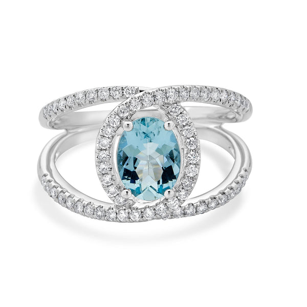 1.01ct Aquamarine ring with 0.40tct diamonds set in 14K white gold