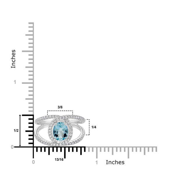 1.01ct Aquamarine ring with 0.40tct diamonds set in 14K white gold