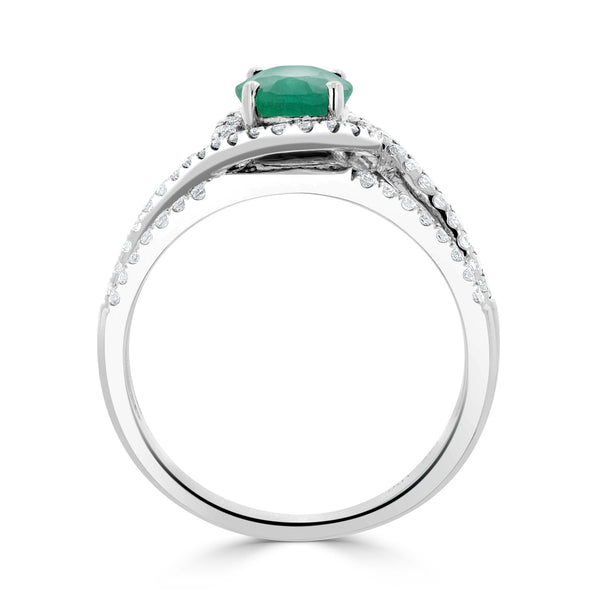 1.14ct Emerald ring with 0.43tct diamonds set in 14kt white gold