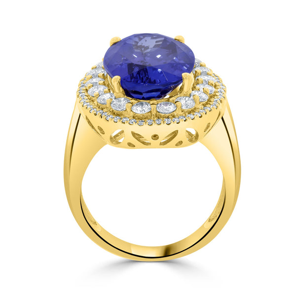 8.89ct Tanzanite Ring with 1.25tct Diamonds set in 14K Yellow Gold