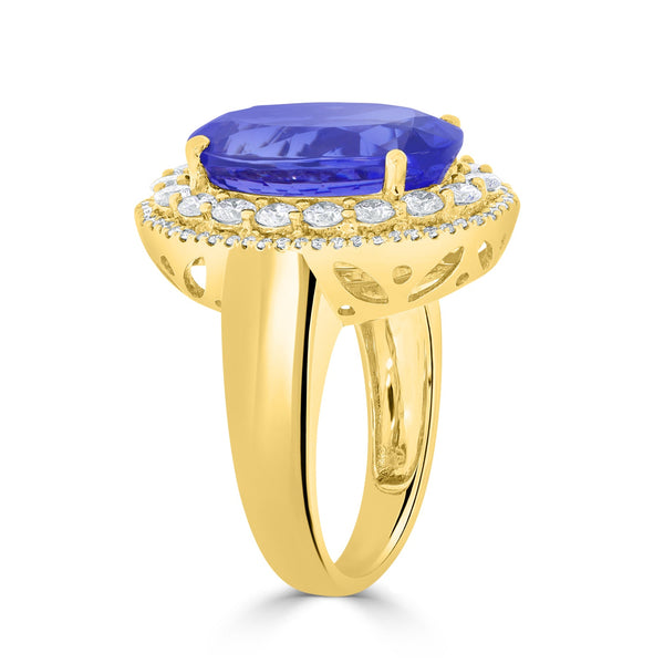 8.89ct Tanzanite Ring with 1.25tct Diamonds set in 14K Yellow Gold