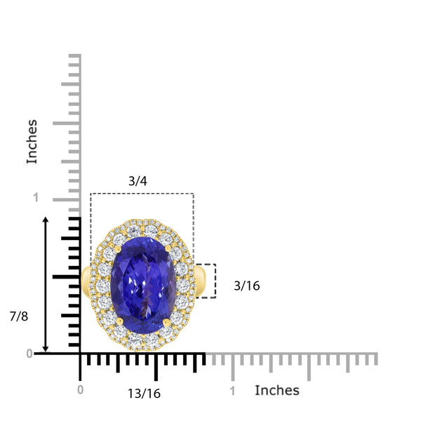 8.89ct Tanzanite Ring with 1.25tct Diamonds set in 14K Yellow Gold