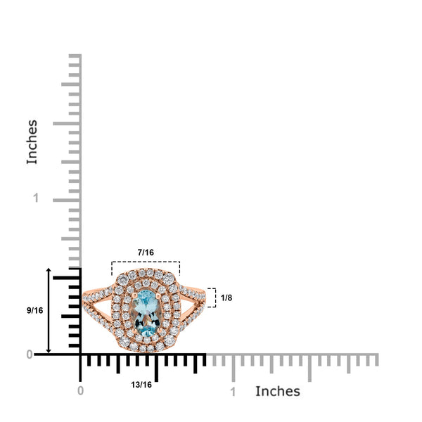 0.78ct Aquamarine ring with 0.72tct diamonds set in 14K rose gold