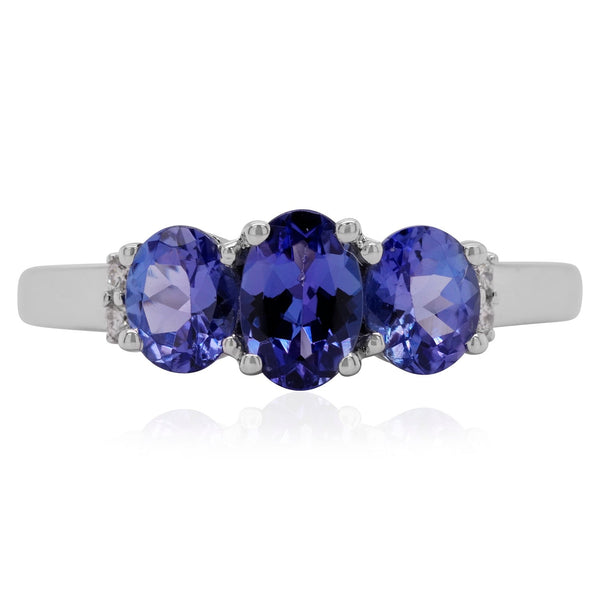 1.29tct Tanzanite ring with 0.04tct diamonds set in 14K white gold