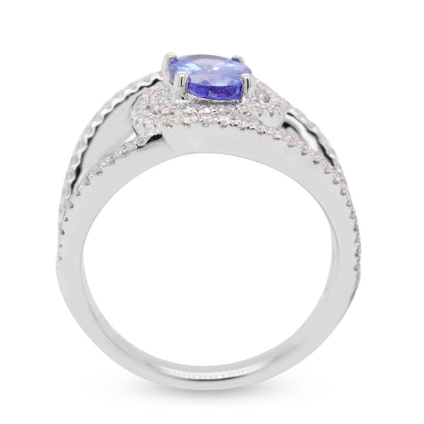 1.17ct Tanzanite ring with 0.45tct diamonds set in 14K white gold