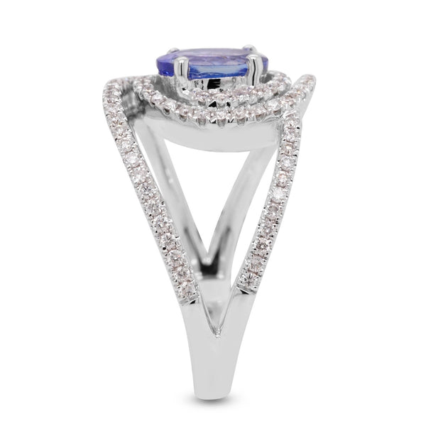 1.17ct Tanzanite ring with 0.45tct diamonds set in 14K white gold