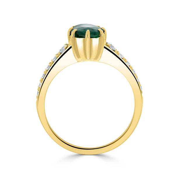 1.71ct Emerald ring with diamonds set in 14kt yelllow gold