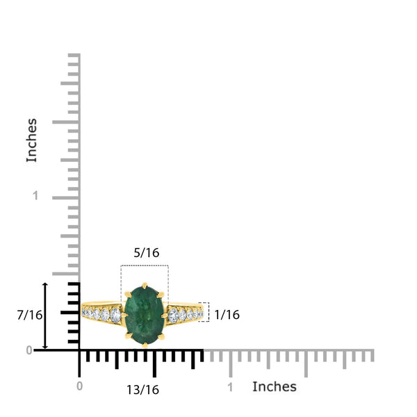 1.71ct Emerald ring with diamonds set in 14kt yelllow gold