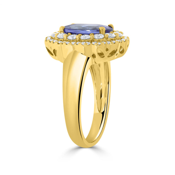 3.53Ct Tanzanite Ring With 0.76Tct Diamonds Set In 14K Yellow Gold