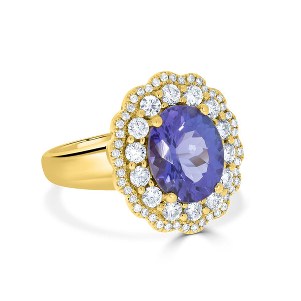 3.53Ct Tanzanite Ring With 0.76Tct Diamonds Set In 14K Yellow Gold