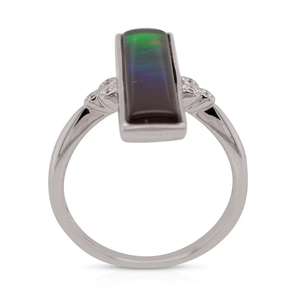 Aaa 4.08Ct Ammolite And 0.04Tct Diamond Accent In 14Kt White Gold Ring