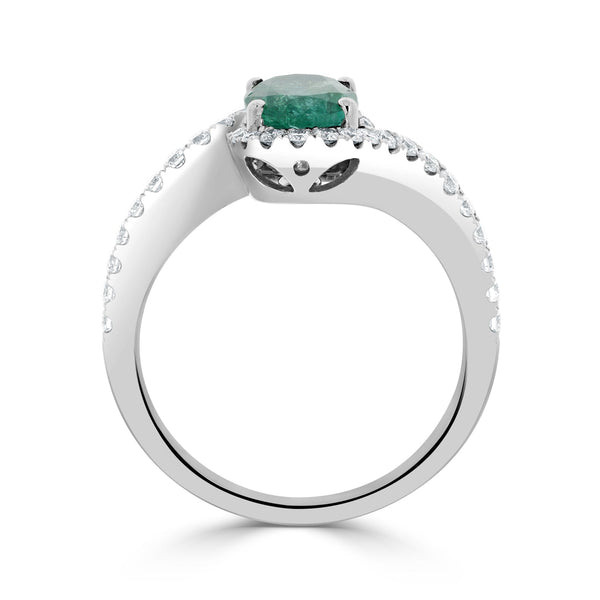 1.24ct Emerald ring with 0.40tct diamonds set in 14kt white gold