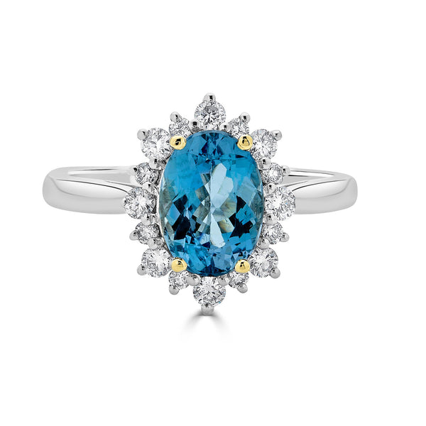 1.70ct Aquamarine ring with 0.40tct diamonds set in 14K white gold