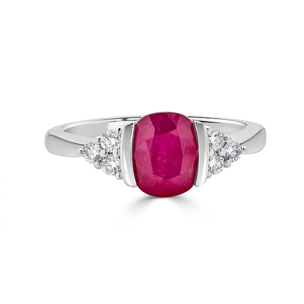 1.96ct Ruby ring with 0.19tct diamonds set in 14K white gold