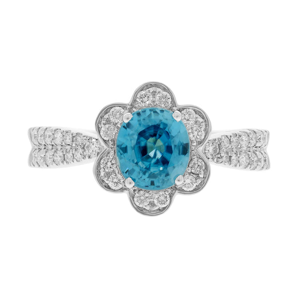 1.99ct Blue Zircon Ring With 0.34tct Diamonds Set In 14kt White Gold