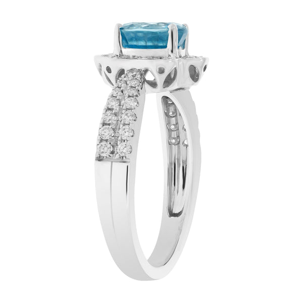 1.99ct Blue Zircon Ring With 0.34tct Diamonds Set In 14kt White Gold