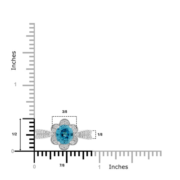 1.99ct Blue Zircon Ring With 0.34tct Diamonds Set In 14kt White Gold