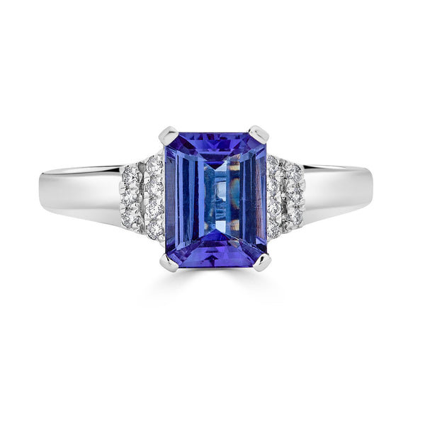 1.70ct Tanzanite ring with 0.08tct diamonds set in 14K white gold