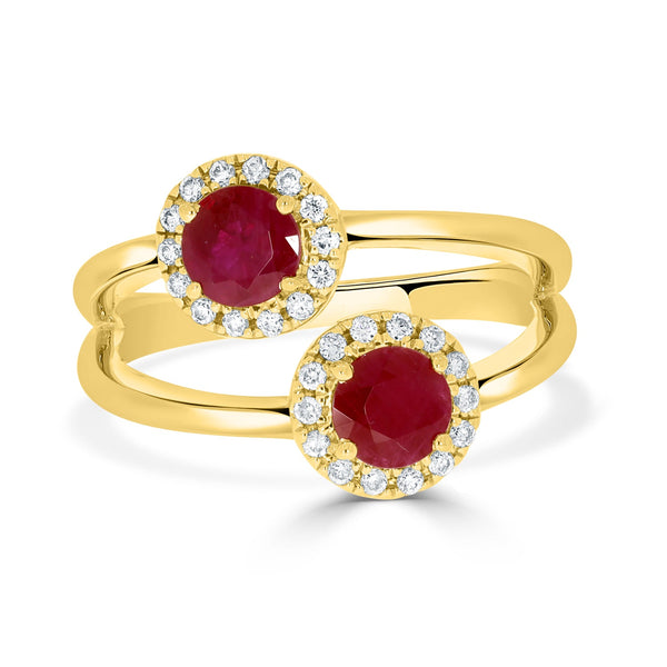 1.09ct Ruby Ring With 0.19tct Diamonds Set In 14K Yellow Gold