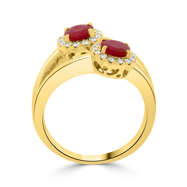 1.09ct Ruby Ring With 0.19tct Diamonds Set In 14K Yellow Gold