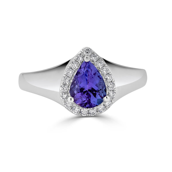 1.15ct Tanzanite ring with 0.17tct diamonds set in 14K white gold