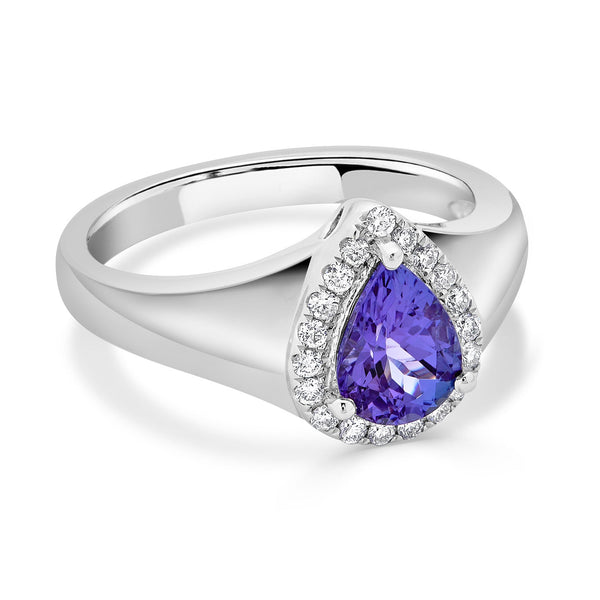 1.15ct Tanzanite ring with 0.17tct diamonds set in 14K white gold