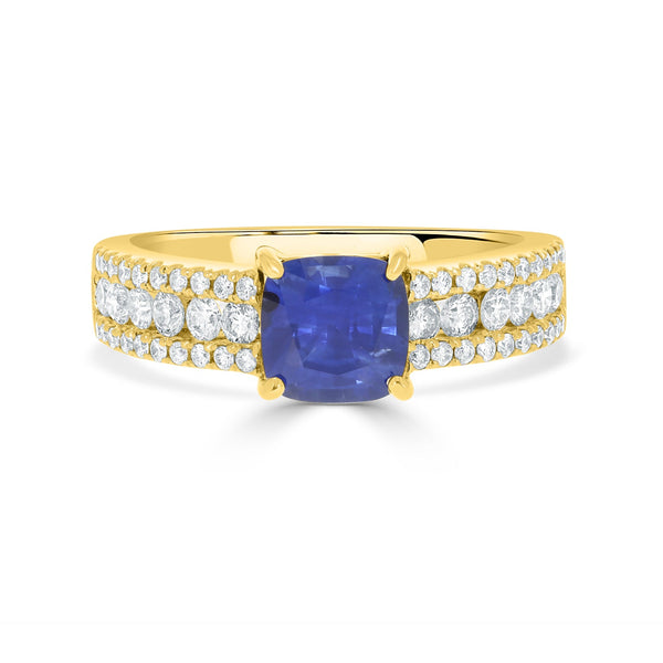 1.56Ct Sapphire Ring With 0.58Tct Diamonds Set In 14K Yellow Gold