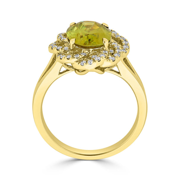 3.84ct Sphene ring with 0.26tct diamonds set in 14K yellow gold