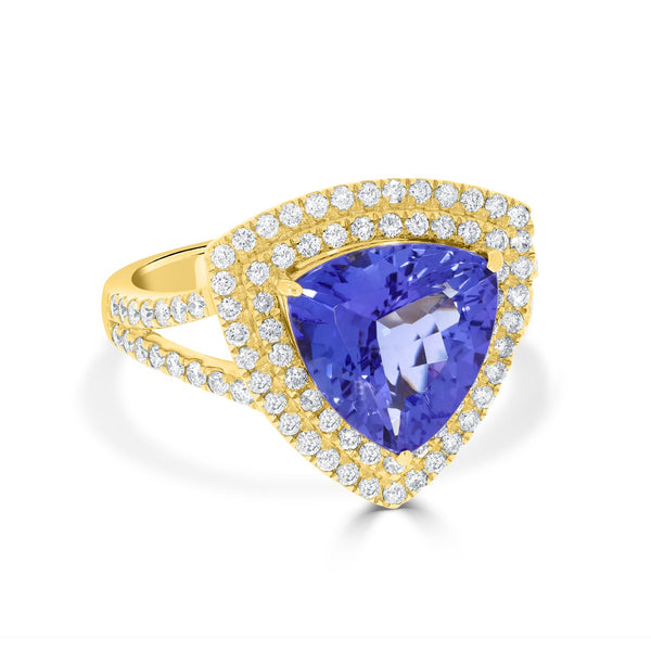 3.77 Tanzanite Rings with 0.76tct Diamond set in 14K Yellow Gold