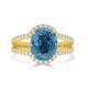 6.92ct Blue Zircon Ring with 0.41tct diamonds set in 14kt yellow gold