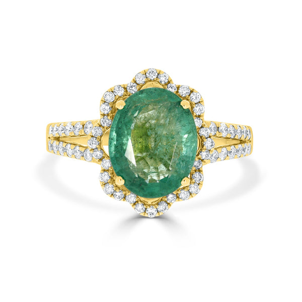 3.08 Emerald Rings with 0.46tct Diamond set in 14K Yellow Gold