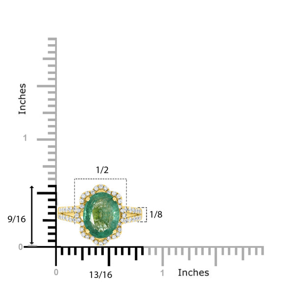 3.08 Emerald Rings with 0.46tct Diamond set in 14K Yellow Gold