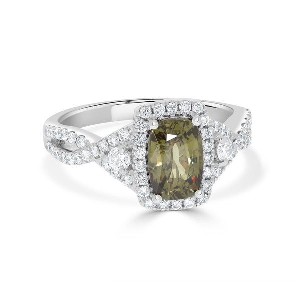 1.73ct Demantoid Garnet Rings with 0.55tct Diamond set in 14K White Gold