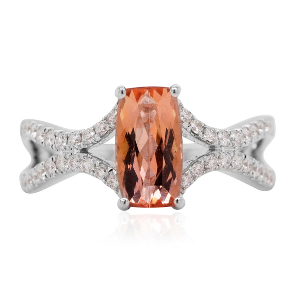 1.57ct Imperial Topaz ring with 0.33tct diamonds set in 14K white gold