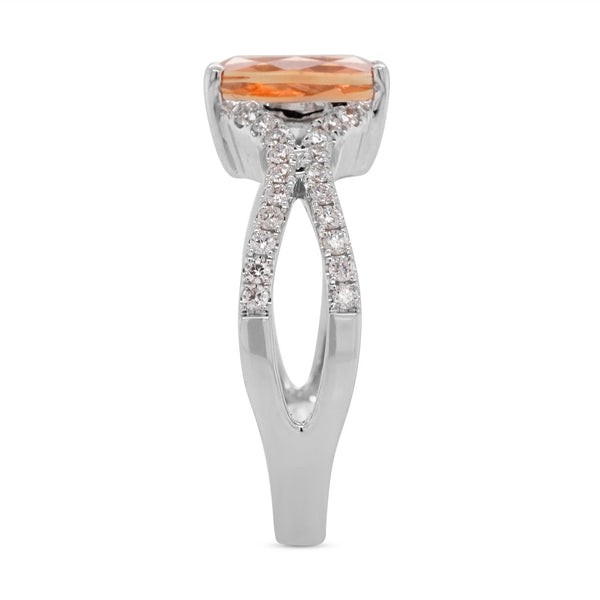 1.57ct Imperial Topaz ring with 0.33tct diamonds set in 14K white gold