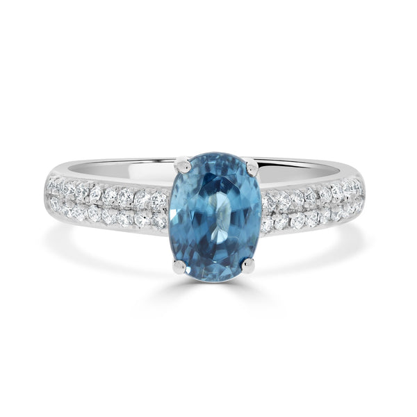 2.29ct Blue Zircon Rings with 0.22tct diamonds set in 14kt white gold