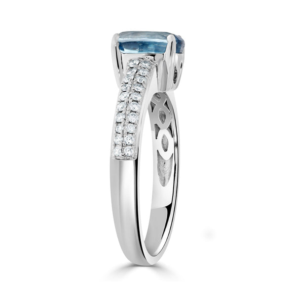 2.29ct Blue Zircon Rings with 0.22tct diamonds set in 14kt white gold