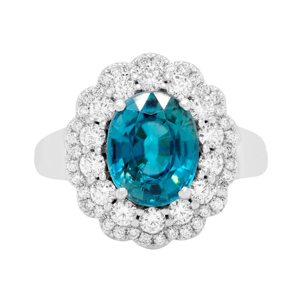 4.72ct Blue Zircon Ring With 0.89tct Diamonds Set In 14kt White Gold