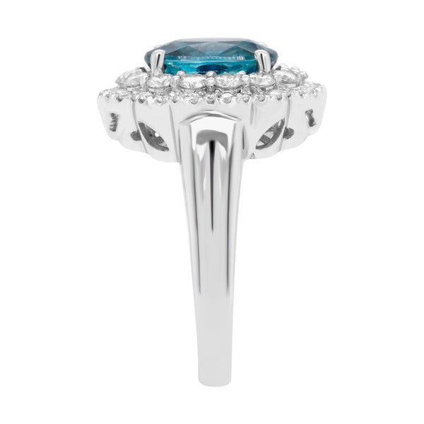 4.72ct Blue Zircon Ring With 0.89tct Diamonds Set In 14kt White Gold