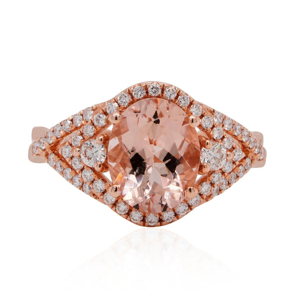 2.44ct Morganite Ring With 0.46tct Diamonds Set In 14K Rose Gold