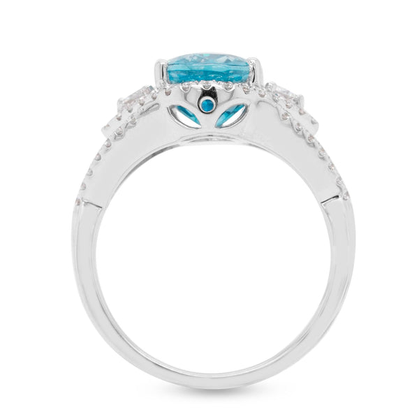 4.99ct Blue Zircon Ring With 0.47tct Diamonds Set In 14kt White Gold