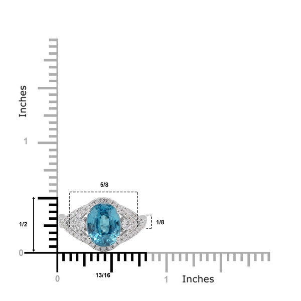 4.99ct Blue Zircon Ring With 0.47tct Diamonds Set In 14kt White Gold